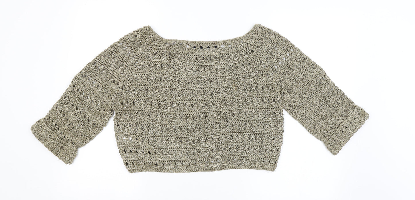 Preworn Womens Gold Argyle/Diamond  Cardigan Jumper Size 14