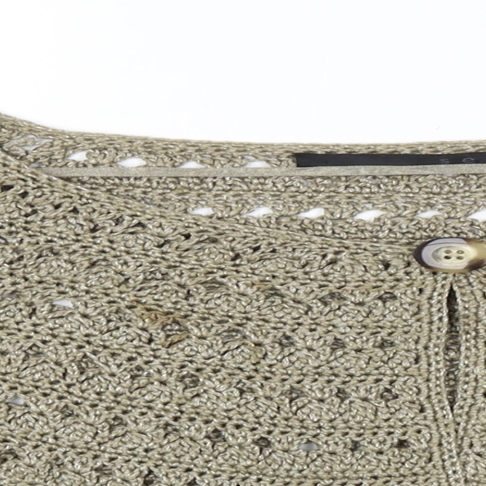 Preworn Womens Gold Argyle/Diamond  Cardigan Jumper Size 14