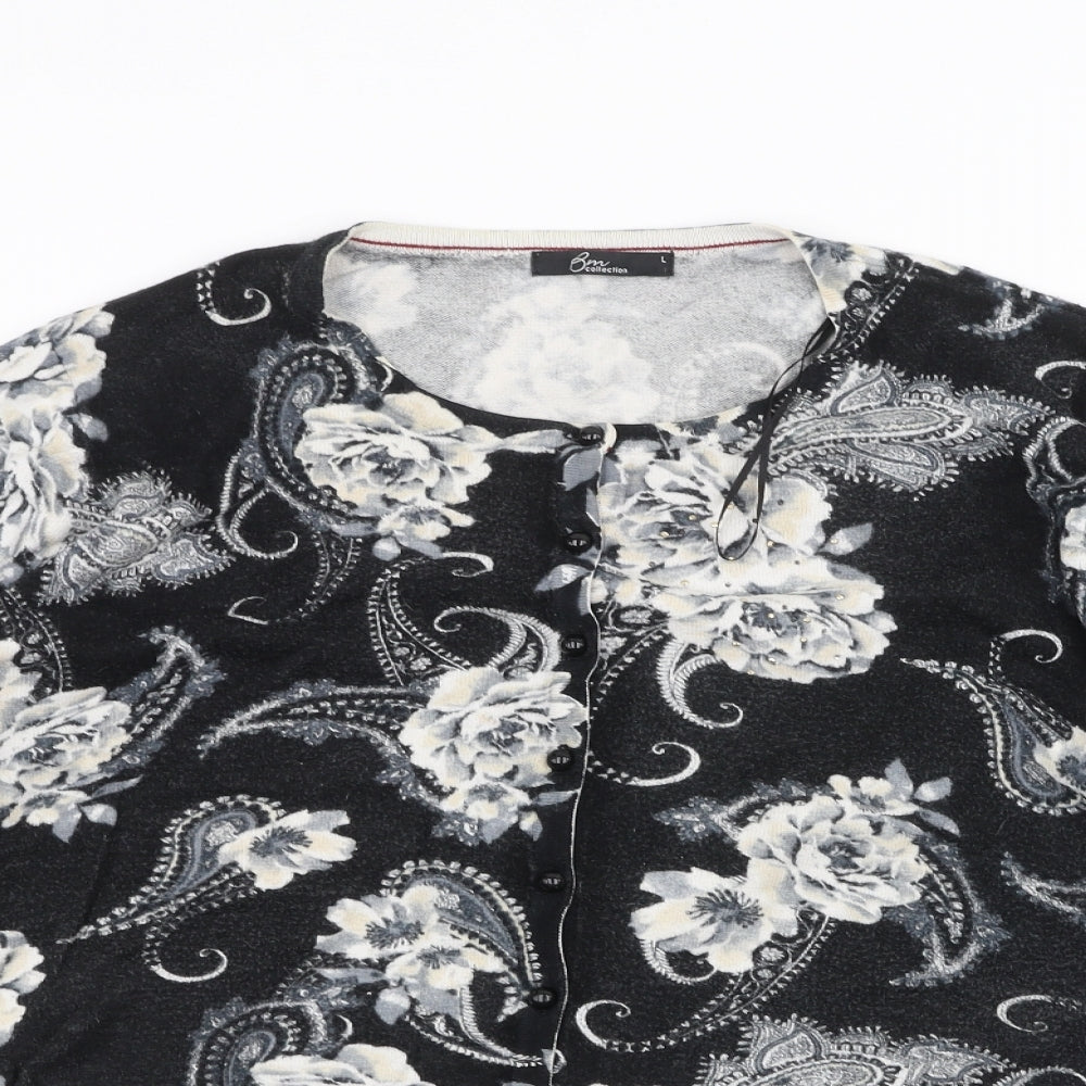 BM Womens Beige Floral  Cardigan Jumper Size L