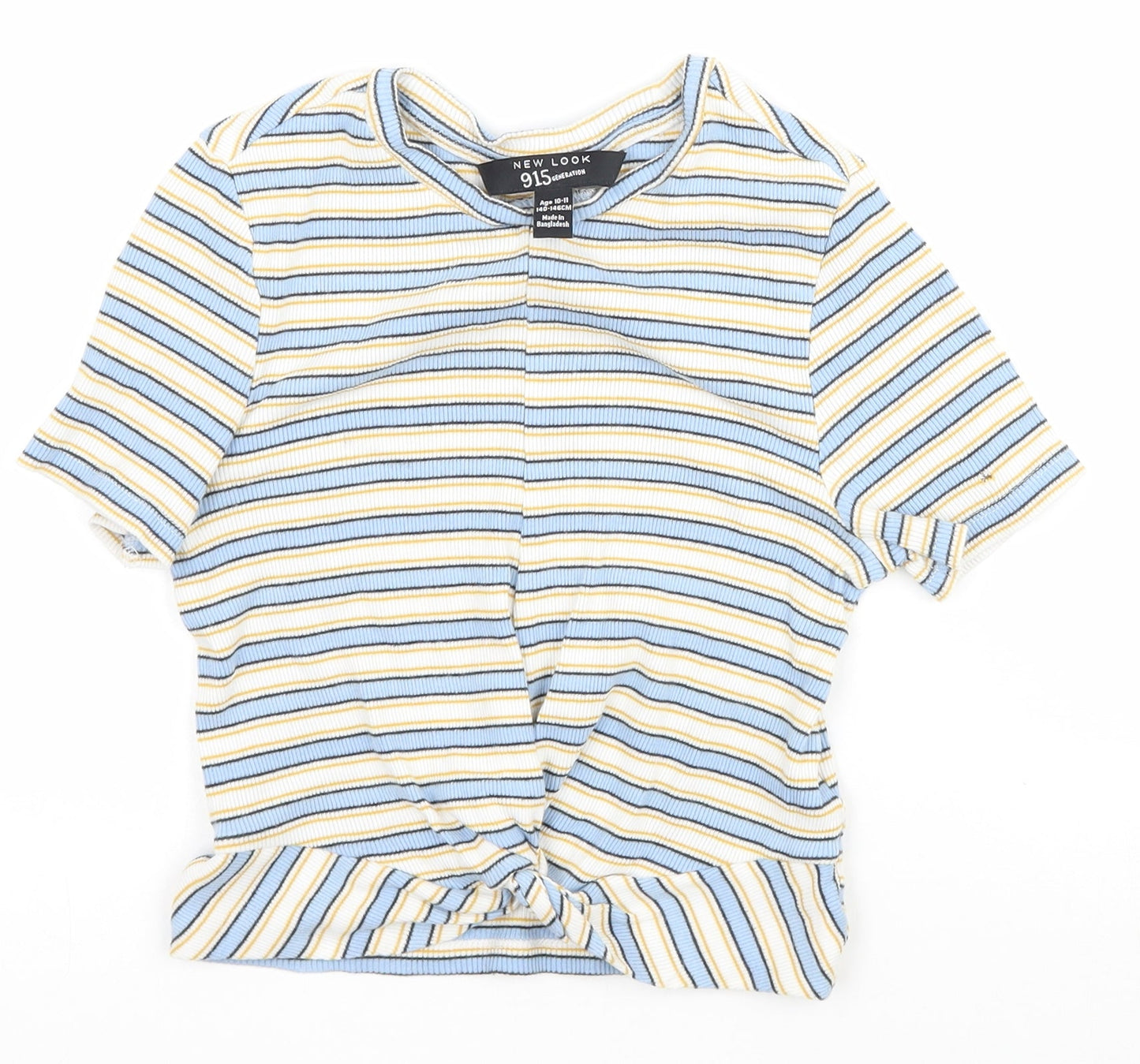 New Look Girls Multicoloured Striped  Cropped T-Shirt Size 10-11 Years  - Knot Detail