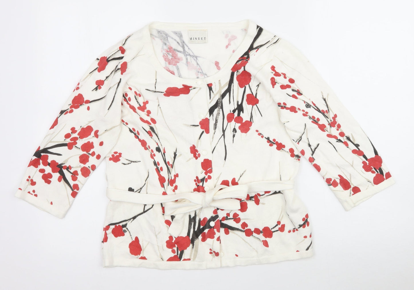 Minuet Womens Ivory Floral Knit Cape Jumper Size 12