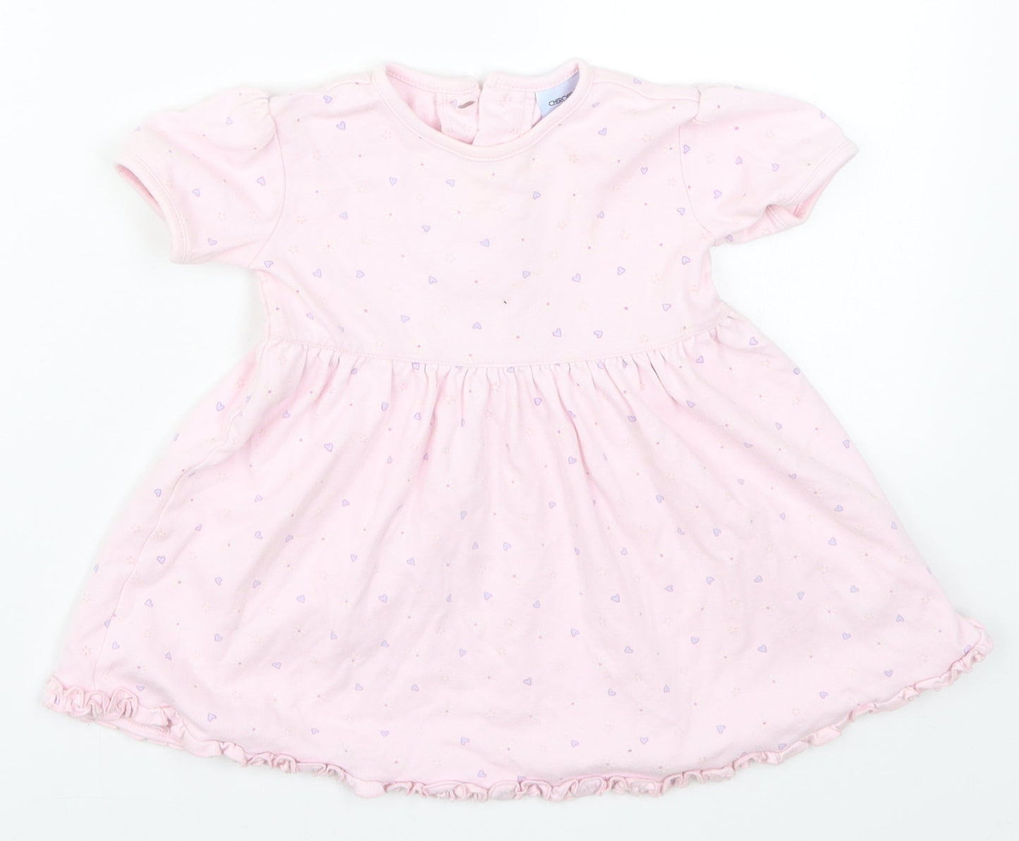 Cherokee Girls Pink Geometric  Skater Dress  Size 9-12 Months  - Love Hearts