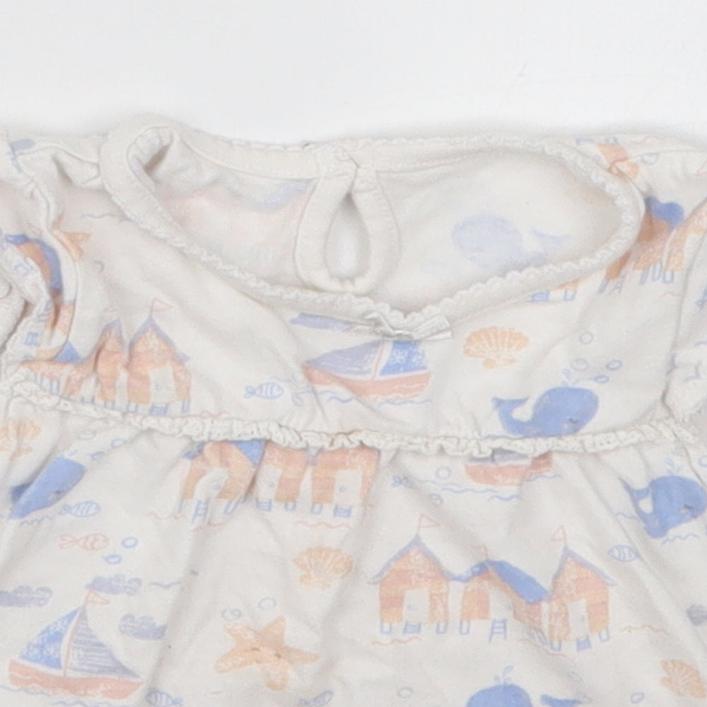 George Girls White   Basic T-Shirt Size 6-9 Months  - Whales Starfish Boats