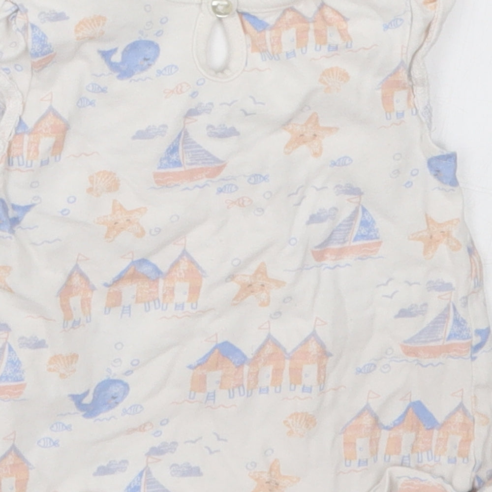 George Girls White   Basic T-Shirt Size 6-9 Months  - Whales Starfish Boats