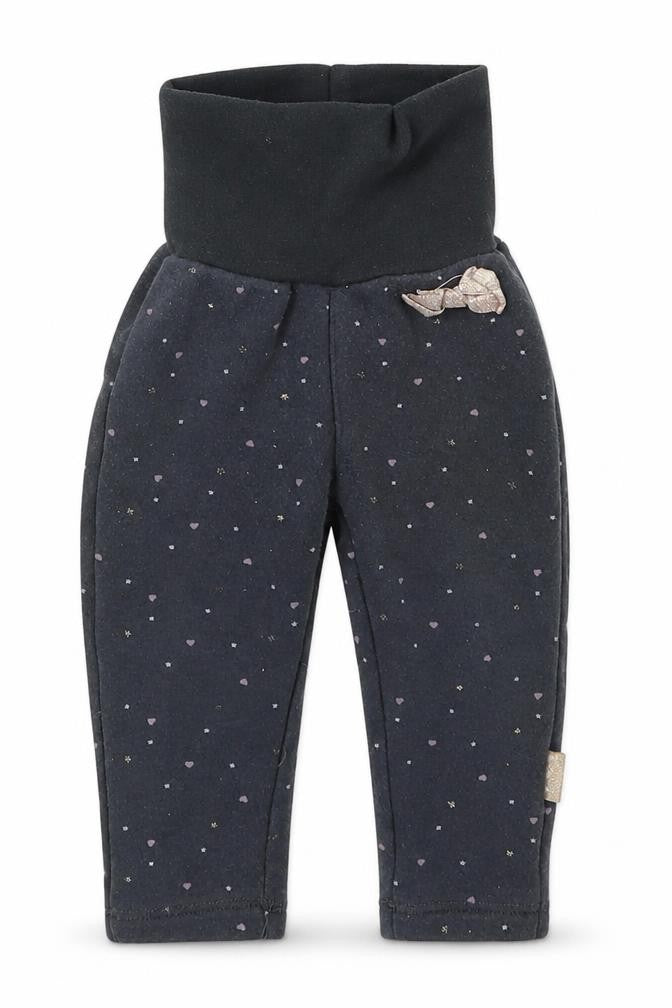 Front view of Cool Club girls’ grey polka dot sweatpants, size 9, months - love hearts