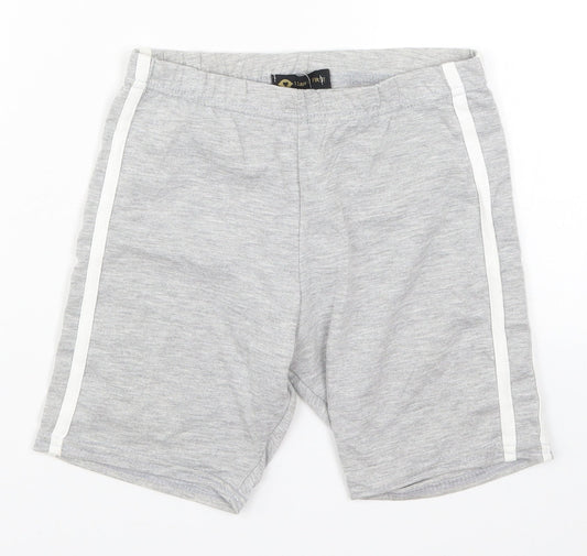 Additional front view of I SAW IT FIRST women’s grey striped biker shorts, size UK 23, in