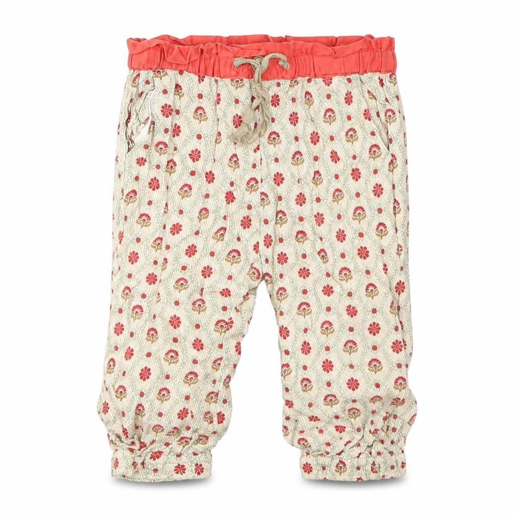Front view of Zara girls’ beige floral capri trousers, size 6-9, months