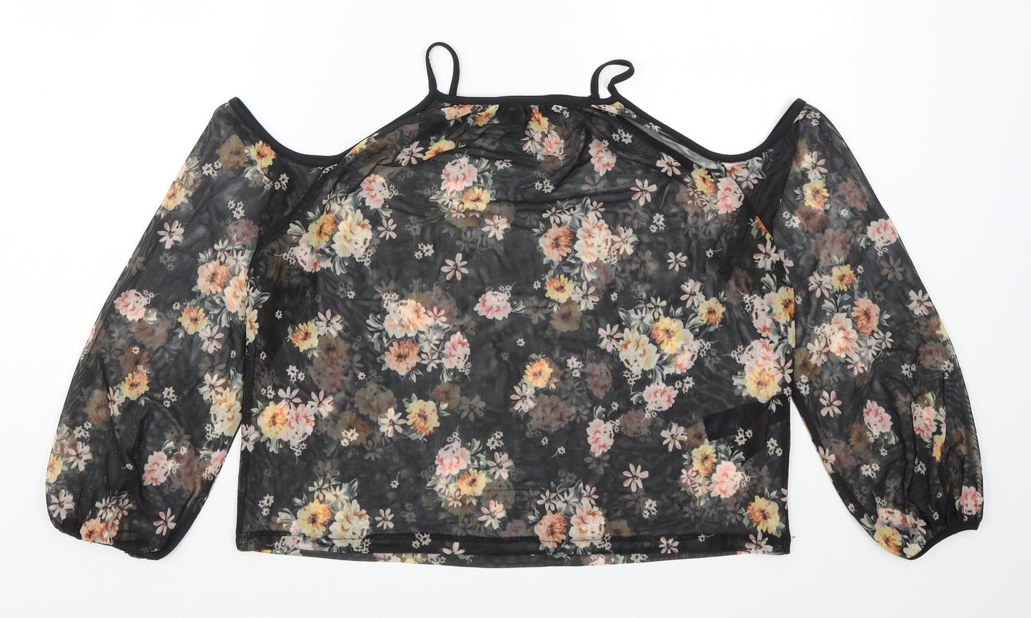 New Look Womens Black Floral  Basic Blouse Size 12