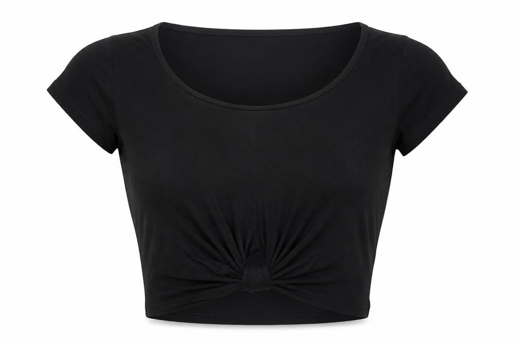 Front view of Missguided women’s black basic t-shirt, size UK 6