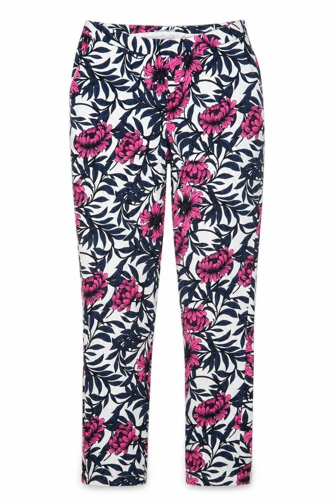 Front view of Atmosphere women’s pink geometric trousers, size UK 6, 27-inch leg