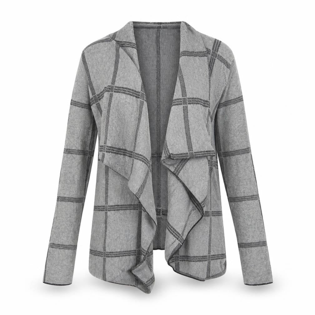 Front view of Papaya women’s grey check cardigan jumper, size M