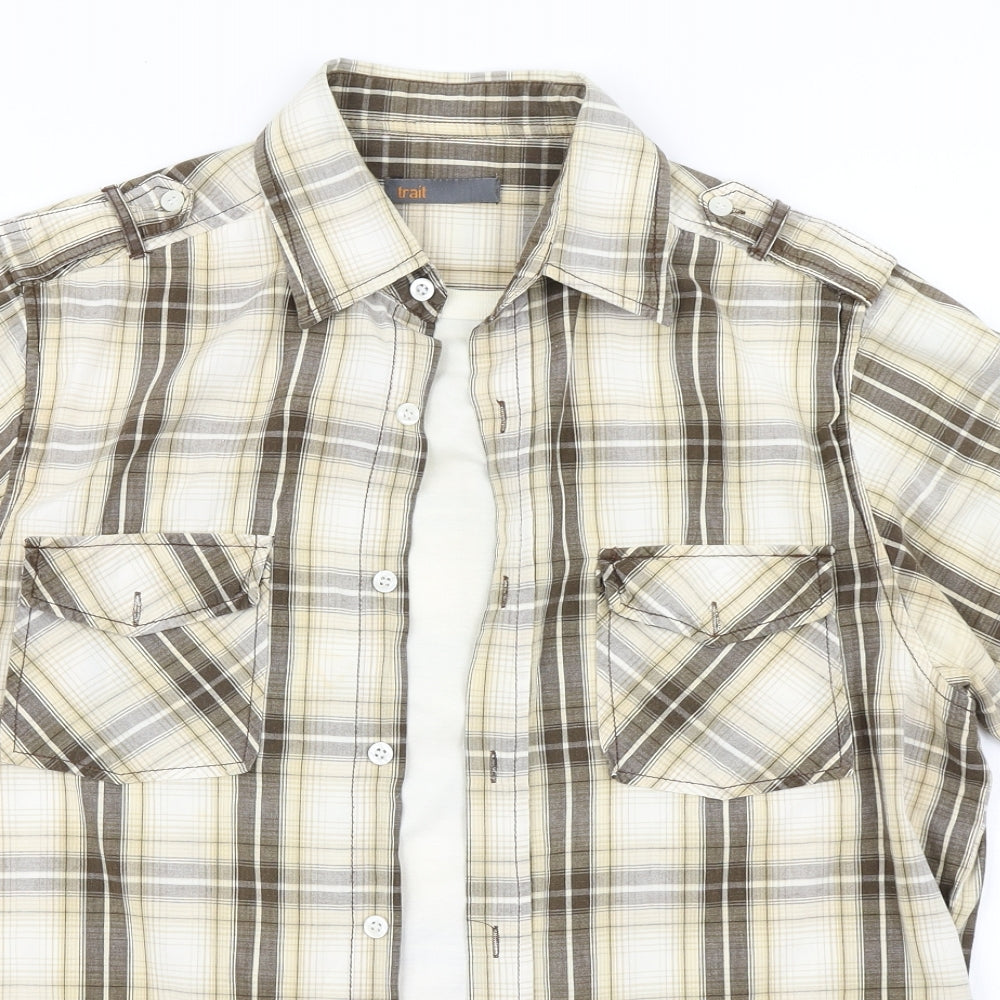 Trait Mens Brown Plaid   Button-Up Size M