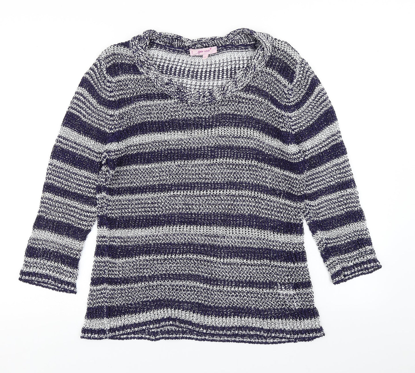 Per Una Womens Blue Striped Knit Pullover Jumper Size M