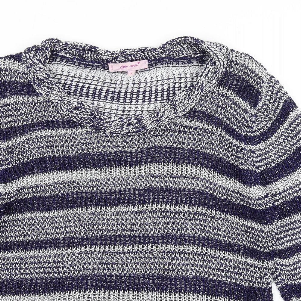 Per Una Womens Blue Striped Knit Pullover Jumper Size M
