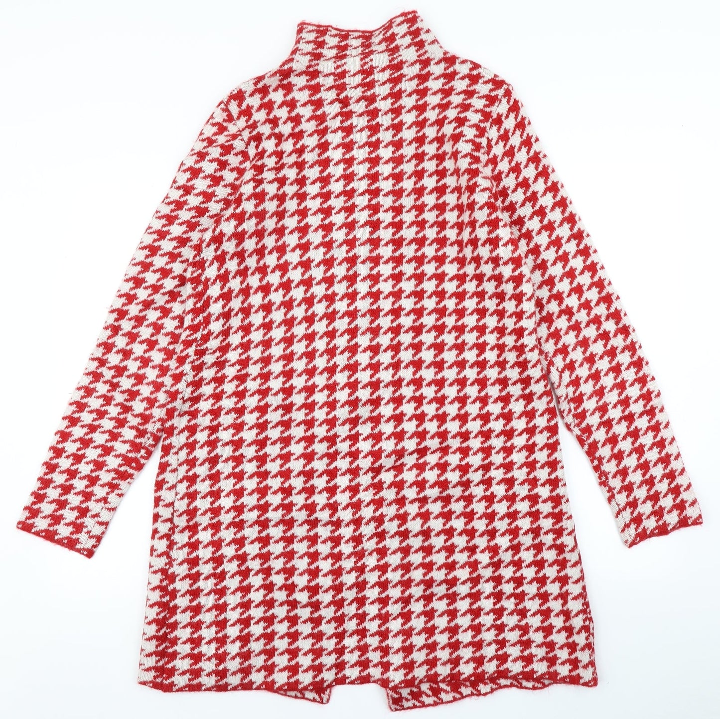 Kenar Womens Red Houndstooth Knit Cardigan Jumper Size L