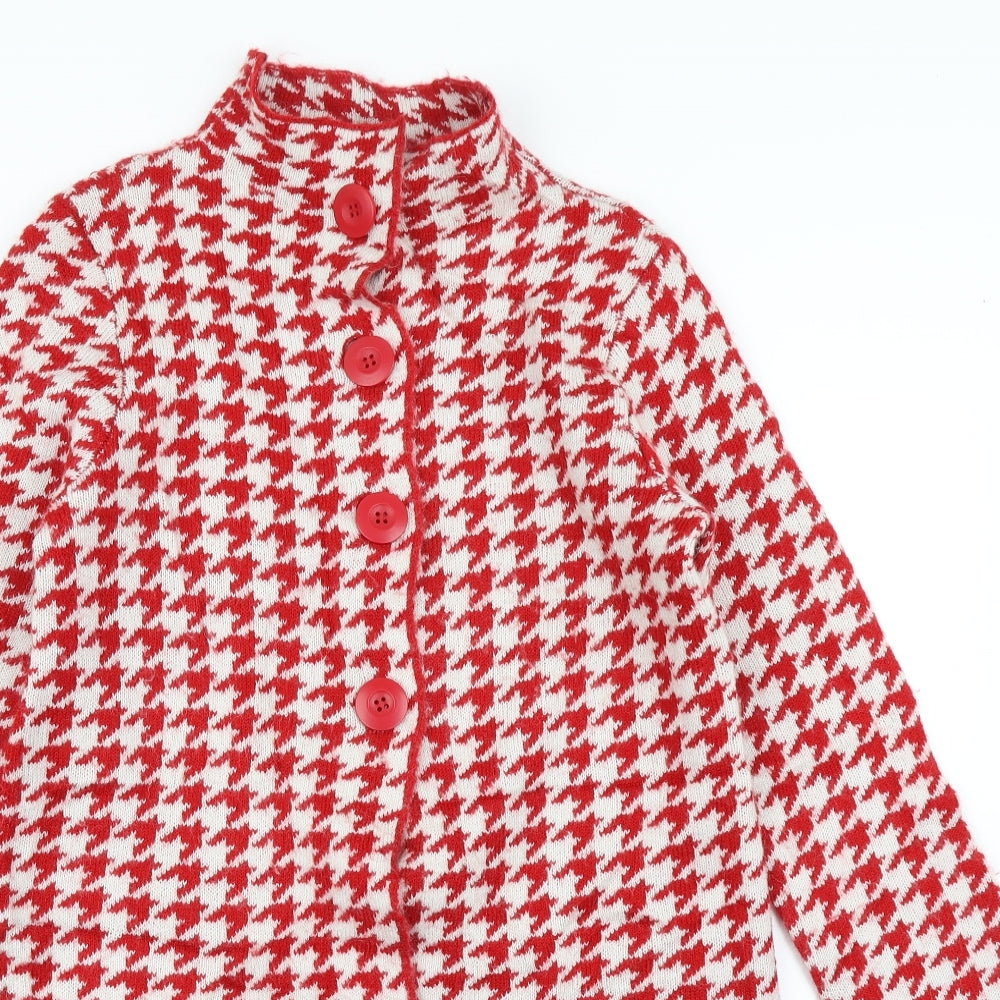 Kenar Womens Red Houndstooth Knit Cardigan Jumper Size L