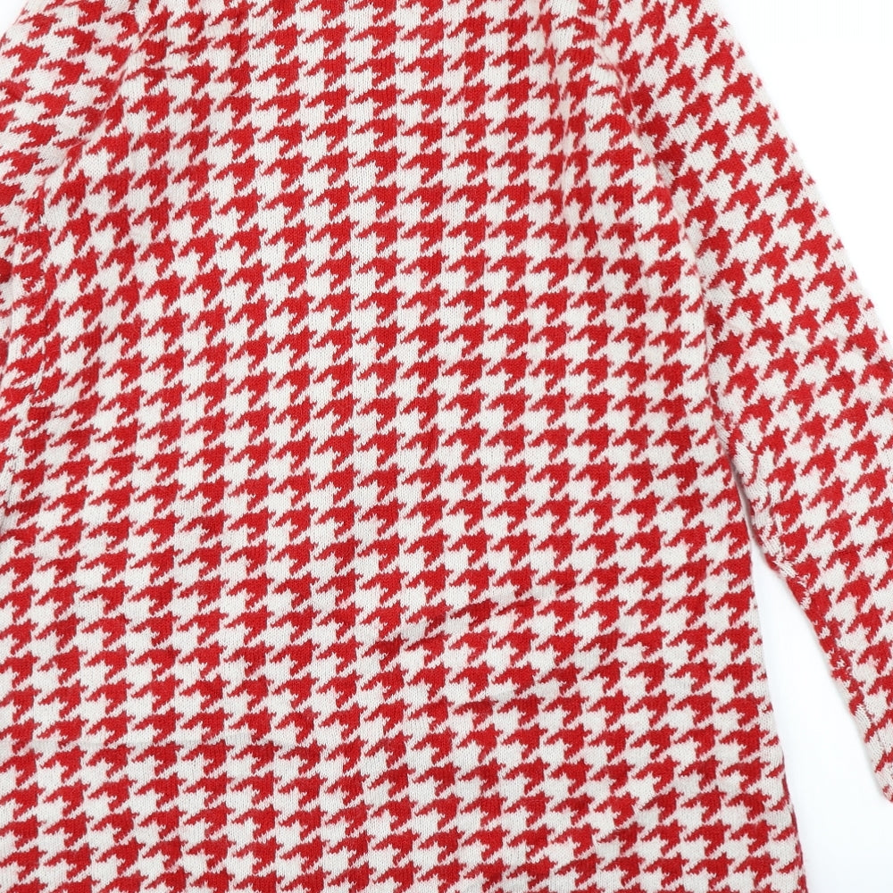 Kenar Womens Red Houndstooth Knit Cardigan Jumper Size L