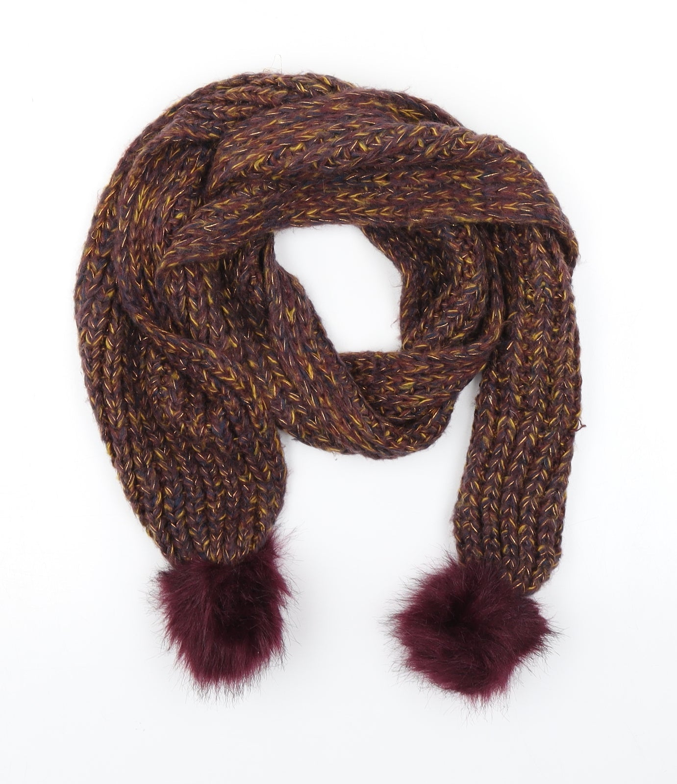 George Womens Red  Knit  Scarf   - Pom Pom