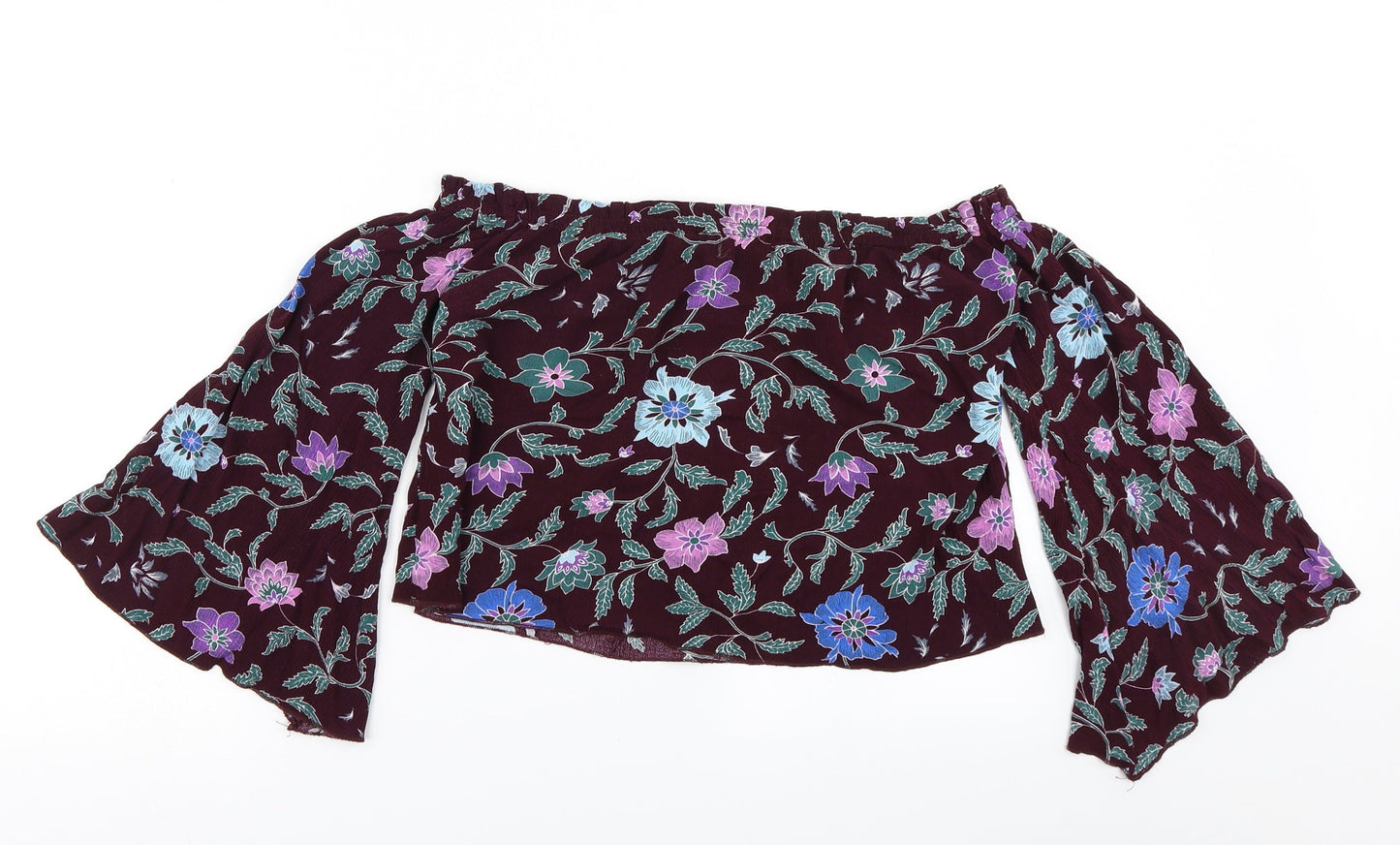 Diffuse Womens Purple Floral  Cropped Blouse Size 10