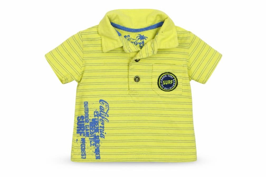 Front view of Early Days Baby Yellow Striped Basic Polo, size 3-6, Months