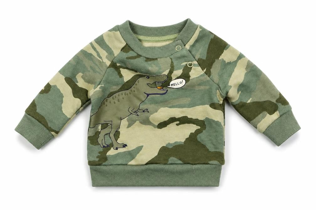 Front view of Primark boys’ multicoloured camouflage jumper, size 0-3, months - sweatshirt