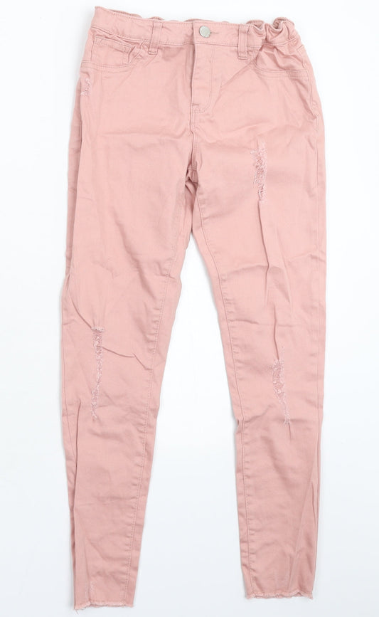 Denim & Co. Girls Pink  Denim Skinny Jeans Size 11-12 Years - Distressed