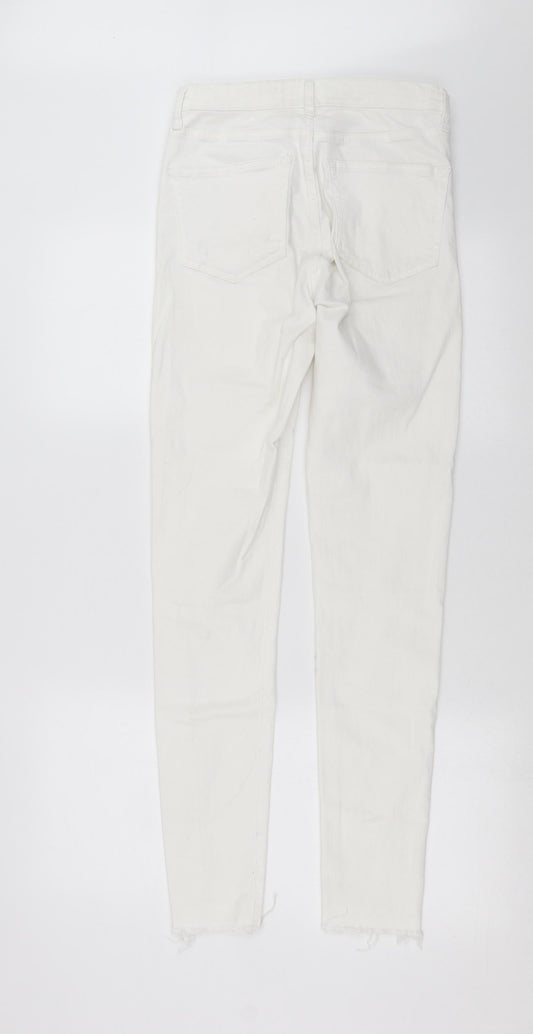 Topshop Womens White  Denim Skinny Jeans Size 28 in L30 in - Distressed hem