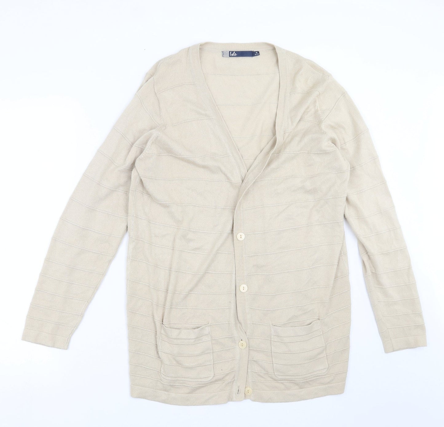 ISLE Womens Beige Striped Knit Cardigan Jumper Size M