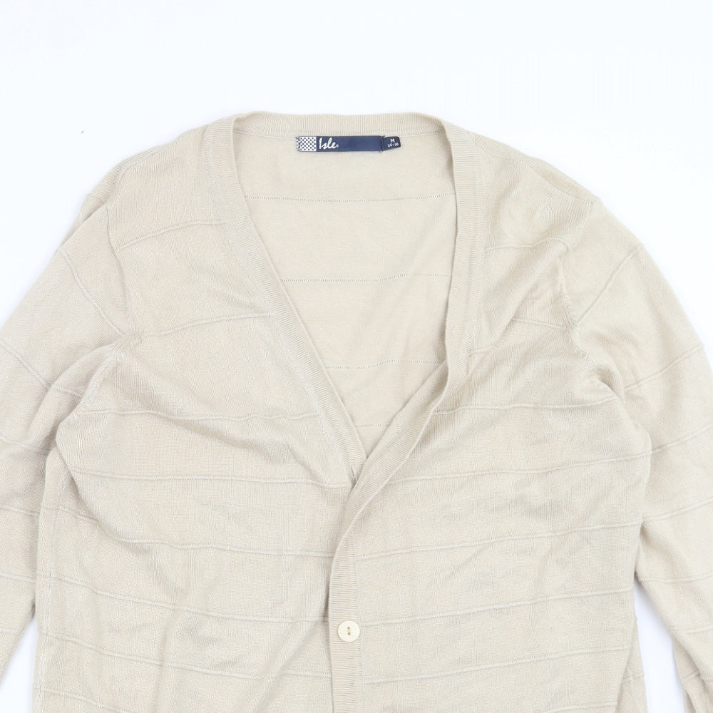 ISLE Womens Beige Striped Knit Cardigan Jumper Size M