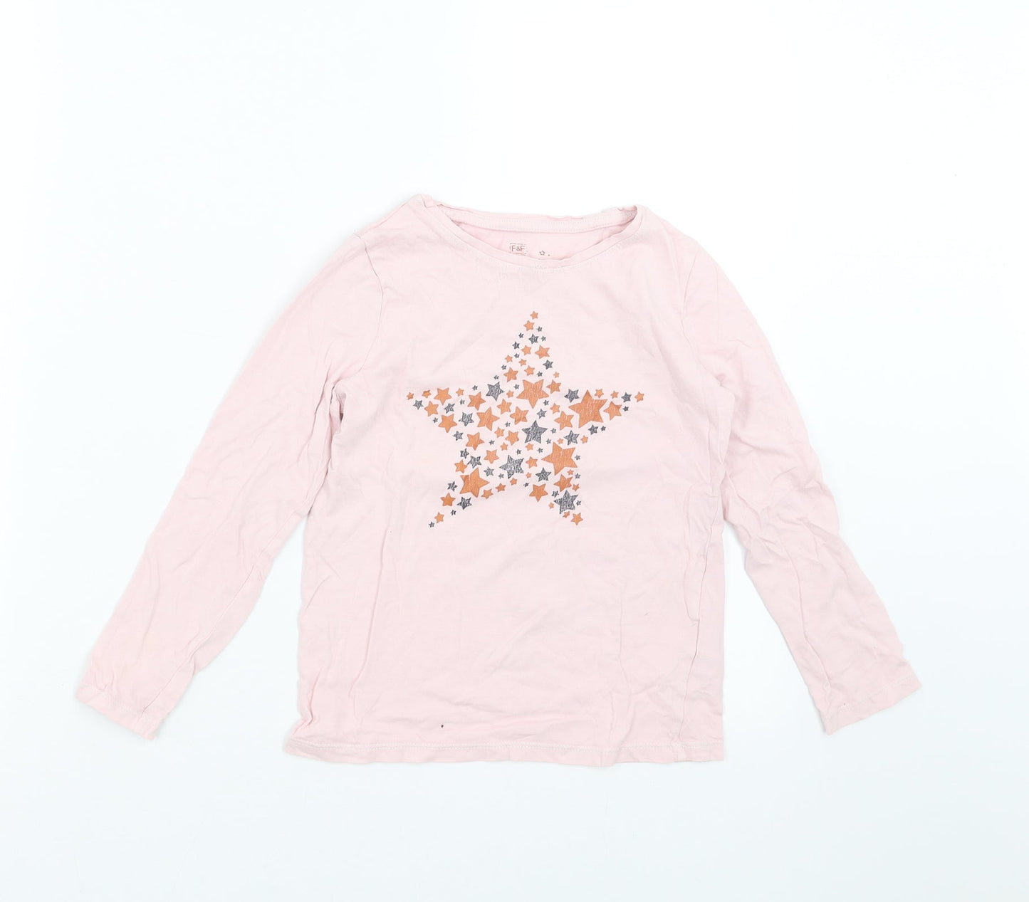 F&F Girls Pink Solid  Top Pyjama Top Size 6-7 Years  - star