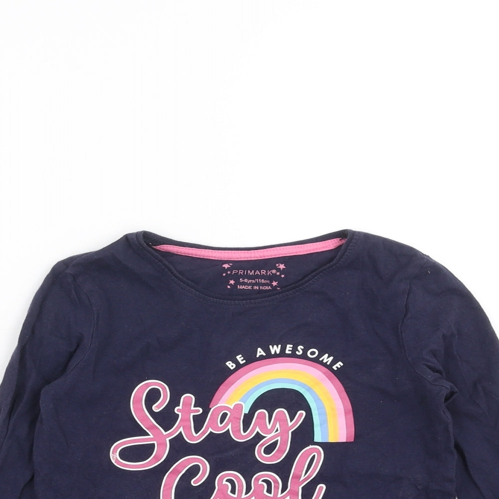 Primark Girls Blue   Basic T-Shirt Size 5-6 Years  - Stay Cool
