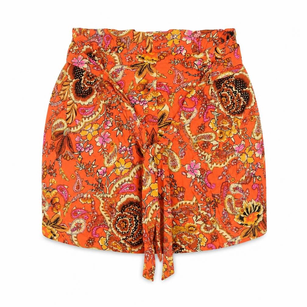 Dorothy Perkins Womens Orange Paisley  Paperbag Shorts Size 8
