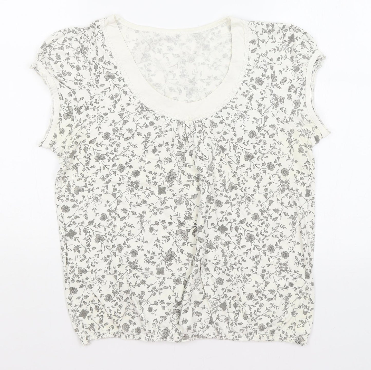 Preworn Womens White Floral  Basic T-Shirt Size M