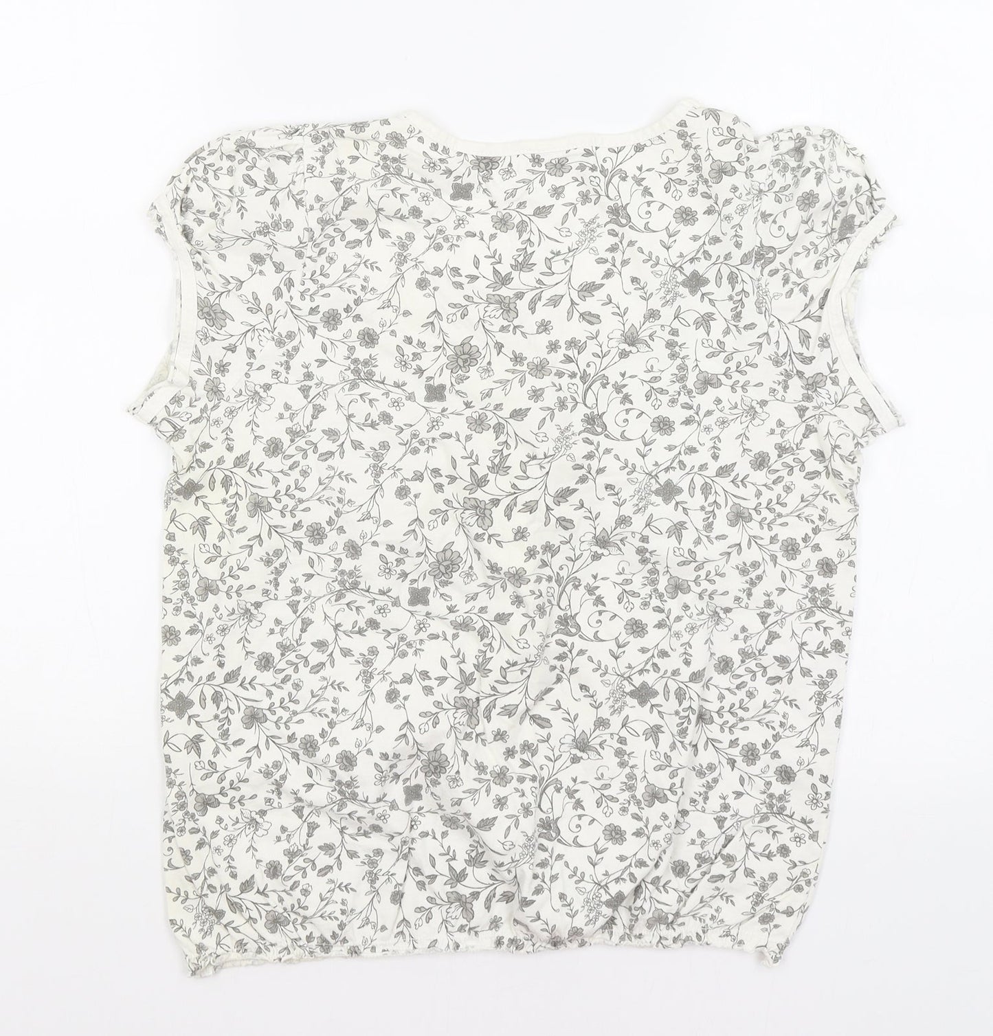 Preworn Womens White Floral  Basic T-Shirt Size M