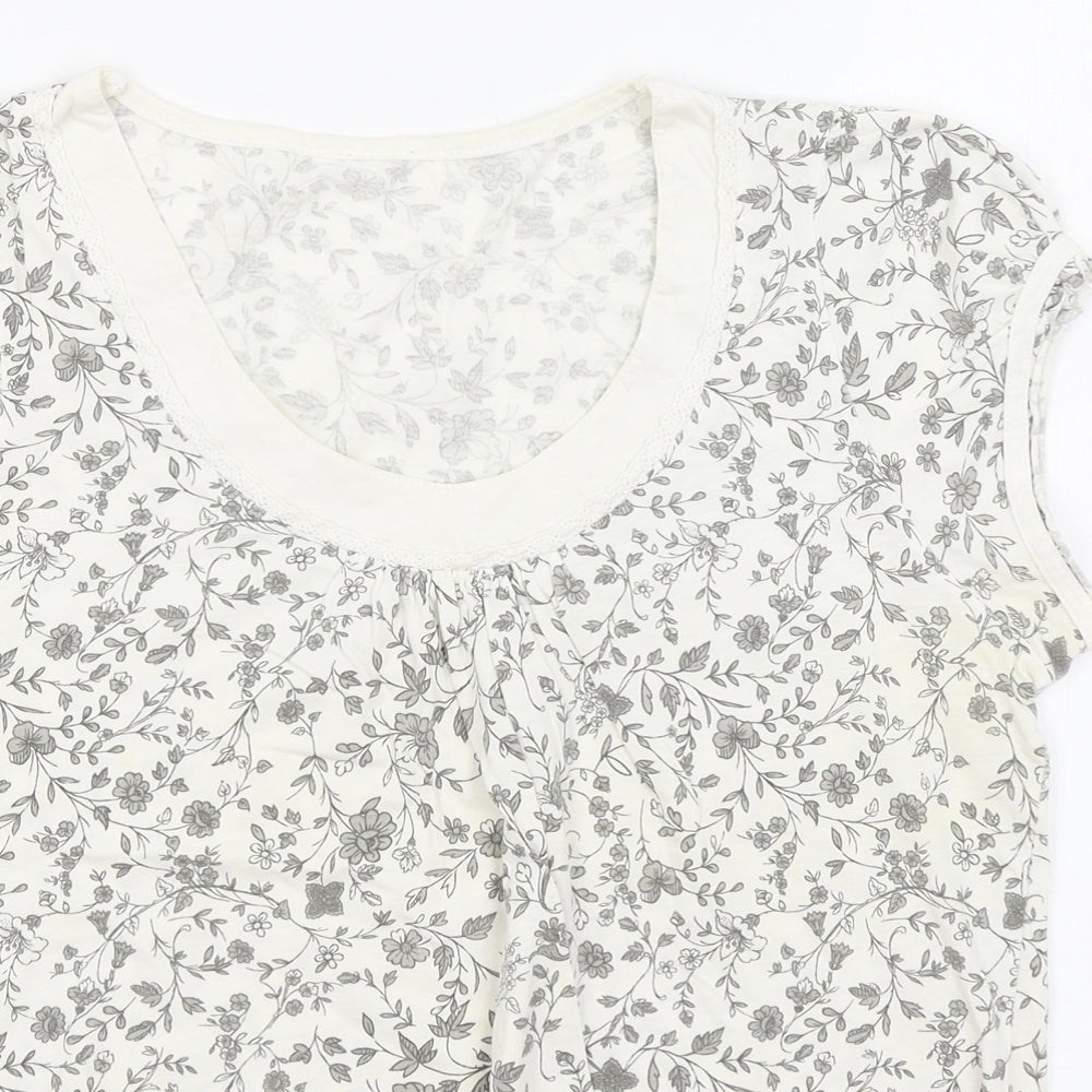 Preworn Womens White Floral  Basic T-Shirt Size M