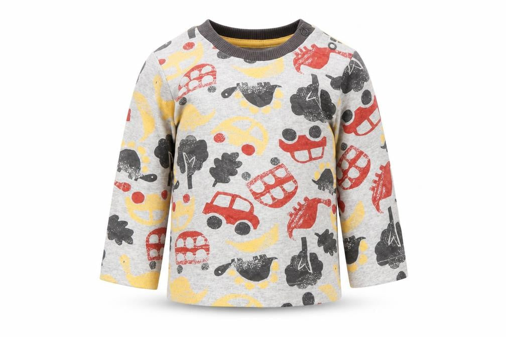 Nutmeg Baby Grey   Basic T-Shirt Size 3-6 Months  - Dinosaurs & Vehicles