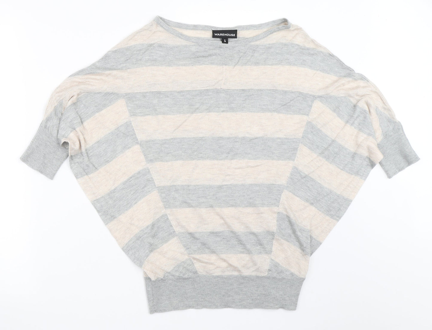 Warehouse Womens Grey Striped  Pullover Jumper Size 8