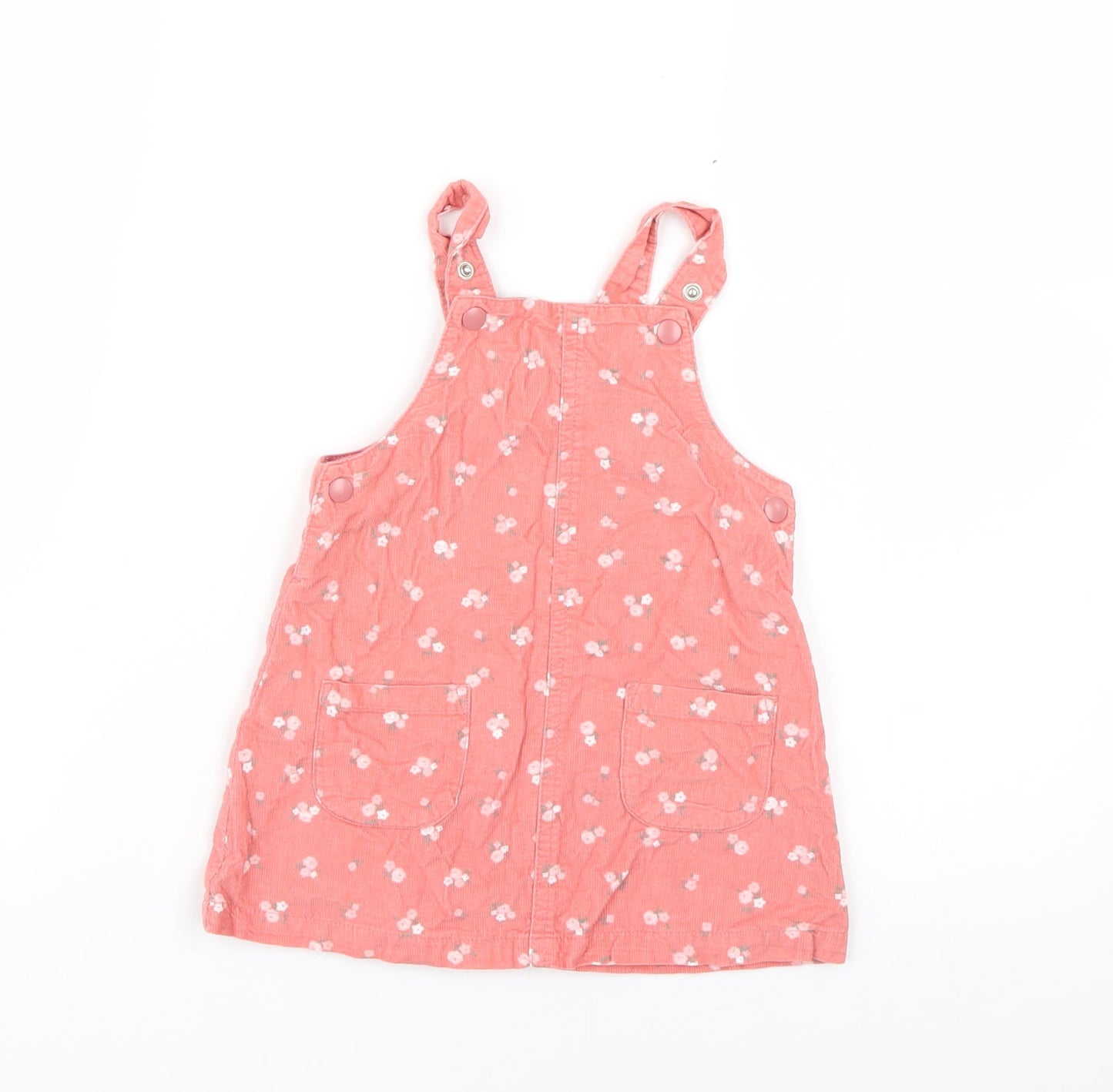 btu Baby Pink Floral  Pinafore/Dungaree Dress  Size 9-12 Months