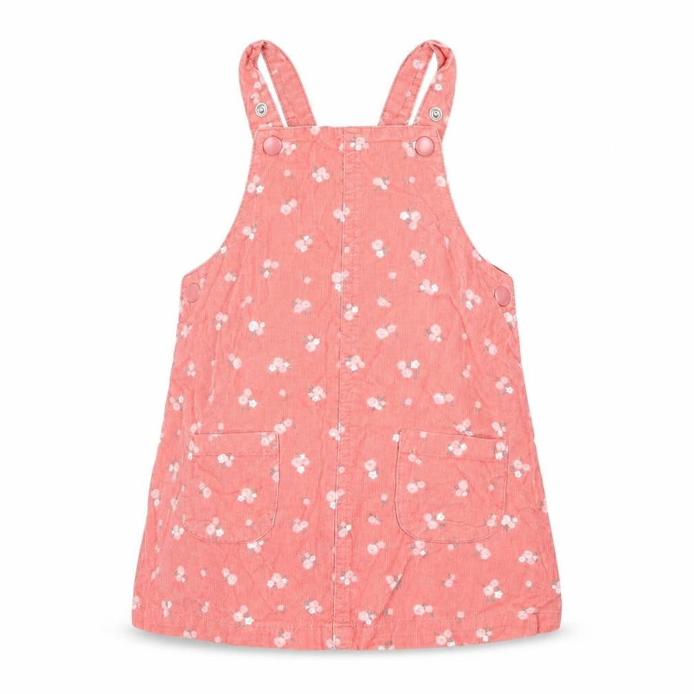Front view of btu Baby Pink Floral Pinafore/Dungaree Dress, size 9-12, Months