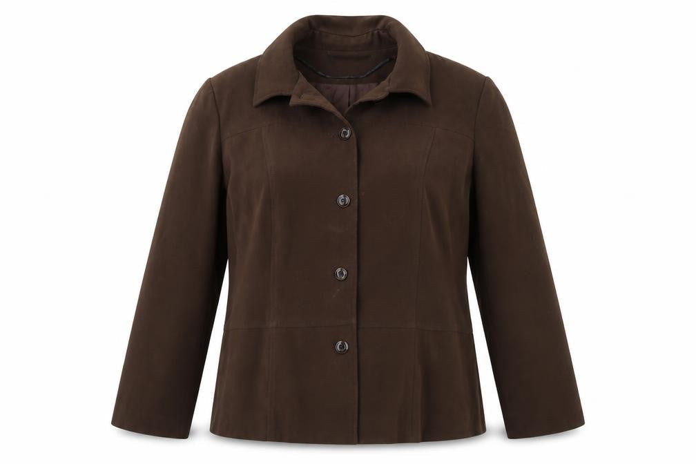 Front view of Roman women’s brown jacket, size UK 16, - shoulder pads