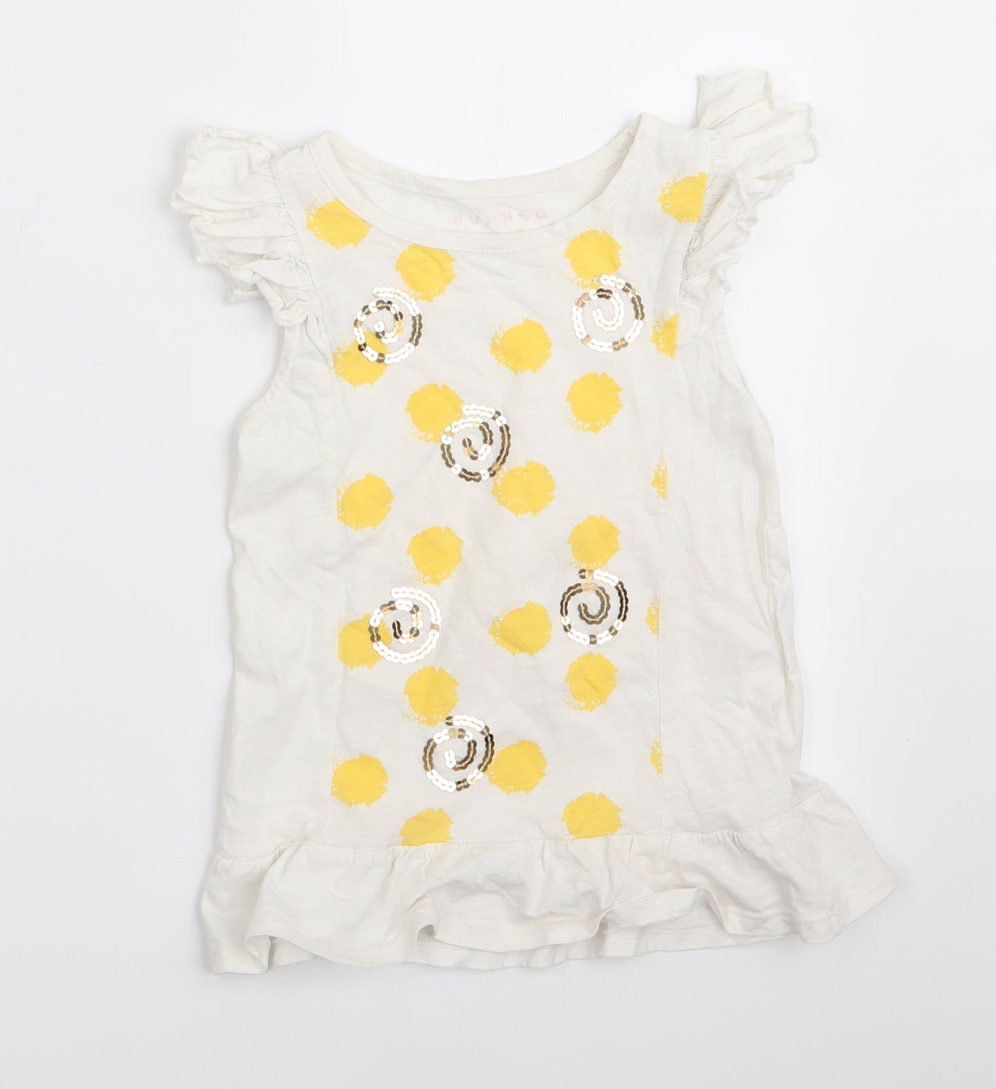 Nutmeg Girls White Polka Dot  T-Shirt Dress  Size 3-4 Years  - Sequinns Gold