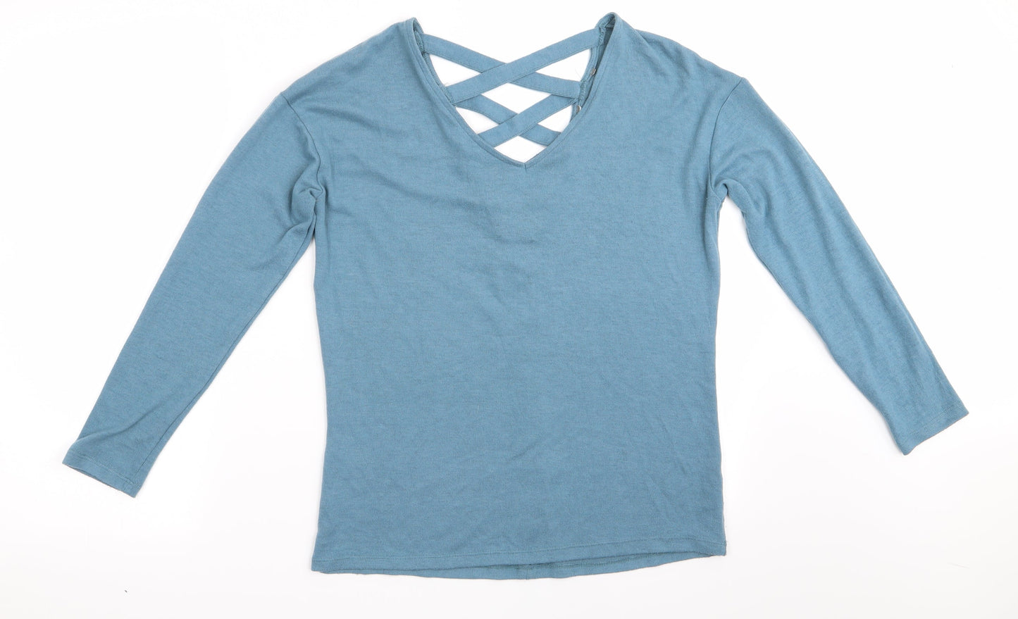 Preworn Womens Blue   Pullover Jumper   - Chris Cross Back detail