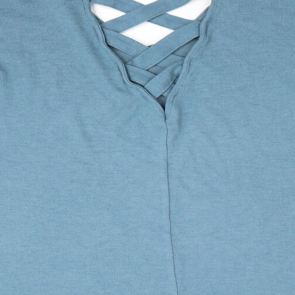 Preworn Womens Blue   Pullover Jumper   - Chris Cross Back detail