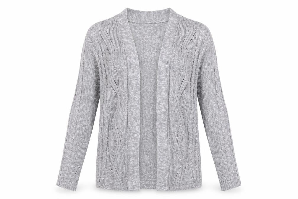 Front view of Papaya women’s grey cardigan jumper, size S