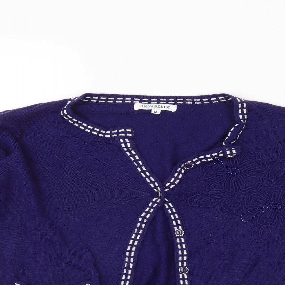 Annabelle Womens Blue Floral  Cardigan Jumper Size M
