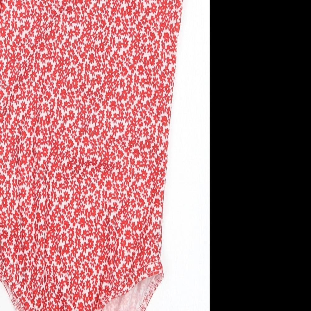 Missguided Womens Red Floral  Bodysuit One-Piece Size 6