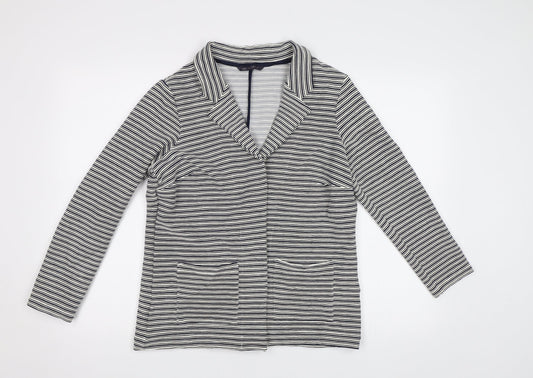 M&S Womens White Striped  Jacket Blazer Size 14