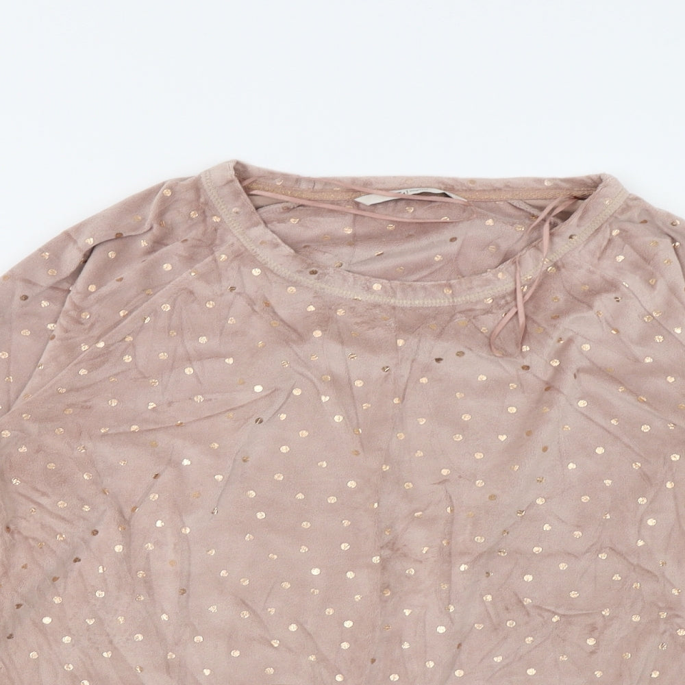 TU Womens Brown Polka Dot Fleece Top Pyjama Top Size 10