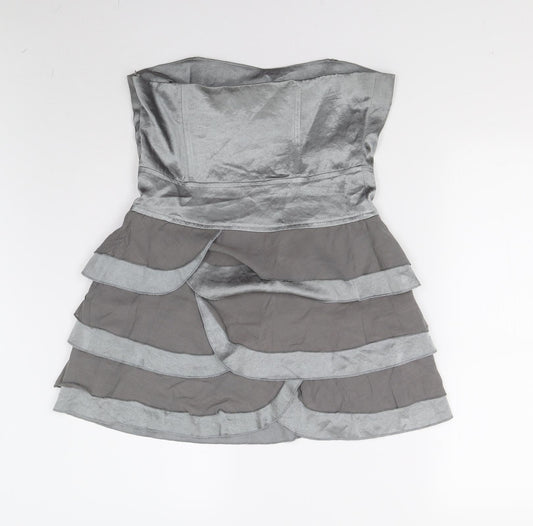 Preworn Womens Grey  Satin Basic Blouse Size 12