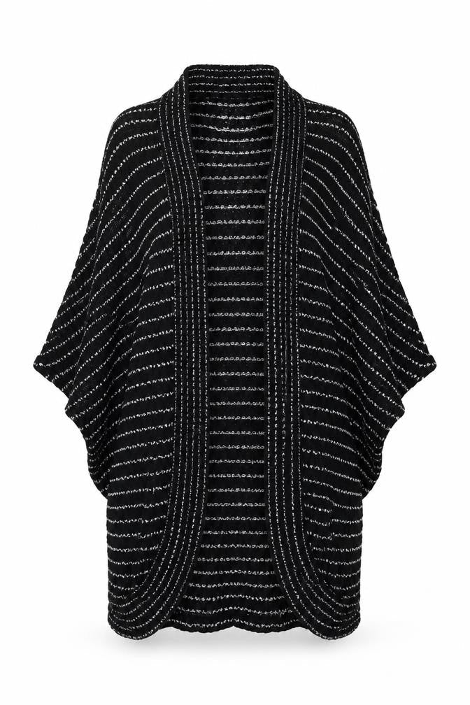 Front view of Silence + Noise women’s black striped cape jumper, size S